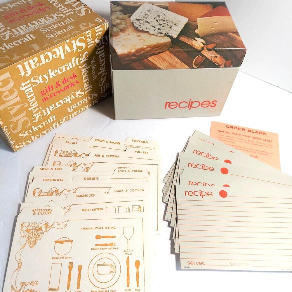 Stylecraft of Baltimore Recipe Box 1981 File w/ Cards Cheese Vintage Cardboard